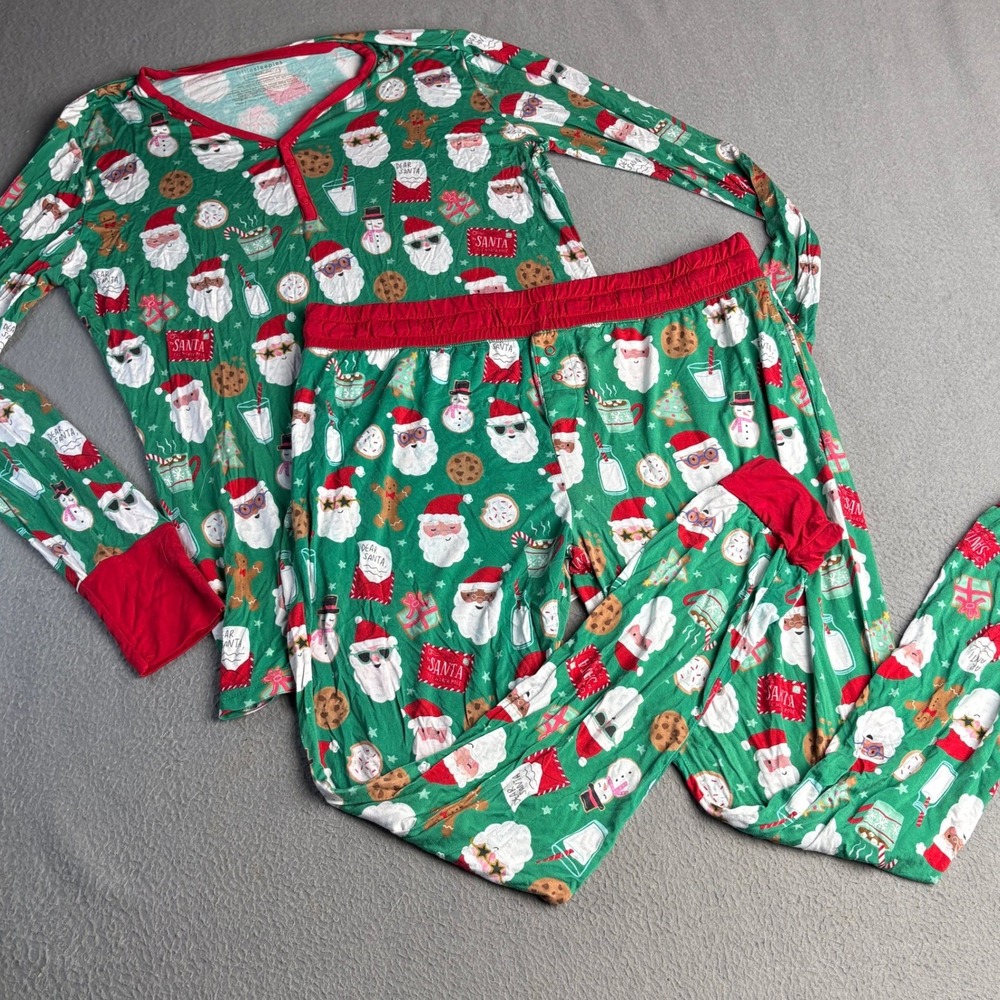Little Sleepies Dear Santa Bamboo Pajama Set Green Christmas Adult Medium